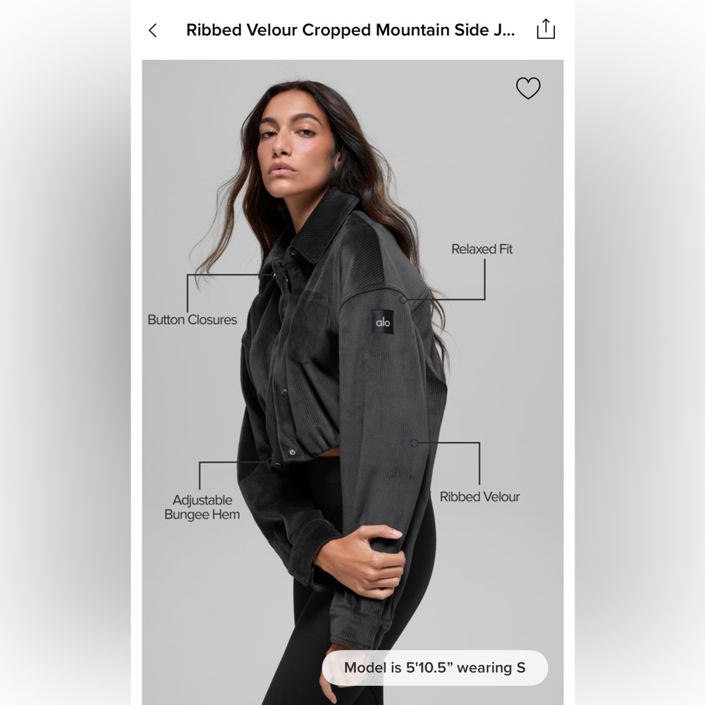ALO Yoga Black Ribbed Velour Mountain Side Jacket - Picture 3 of 6
